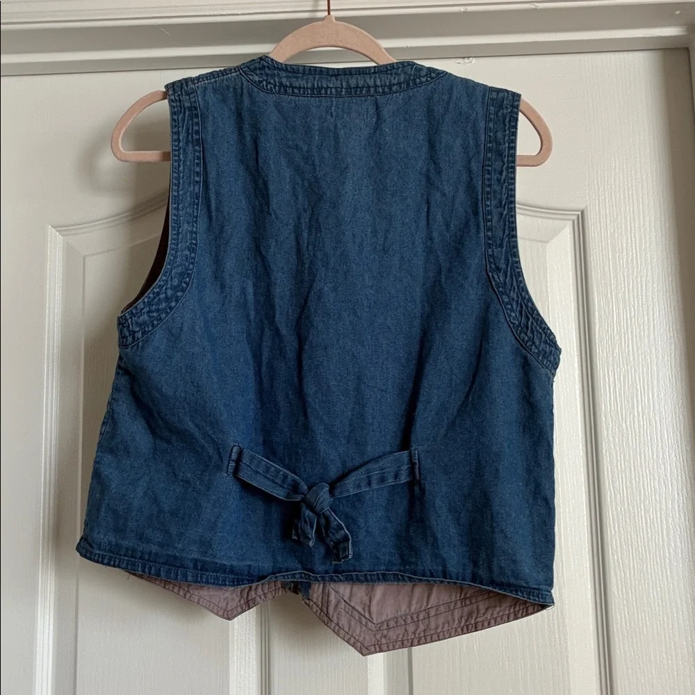 SOLD 🩵VTG 90s Paul Harris Design Tapestry Denim Vest Zip Up Floral Boho M - Picture 8 of 8